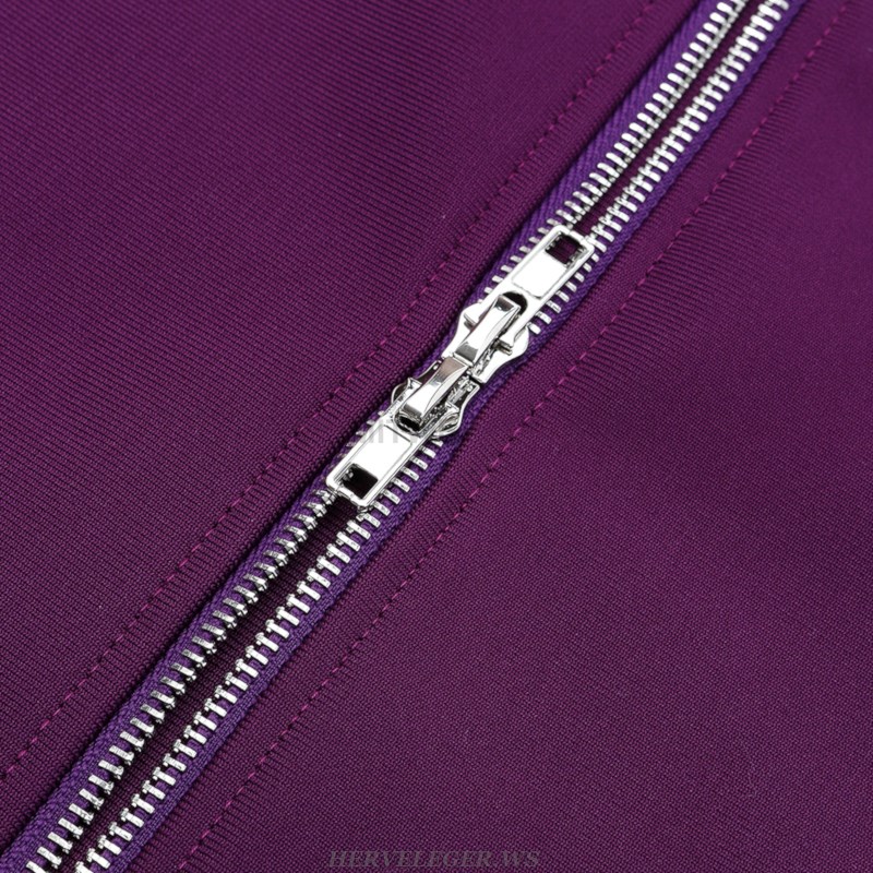 Herve Leger Purple Long Sleeve Bardot Dress