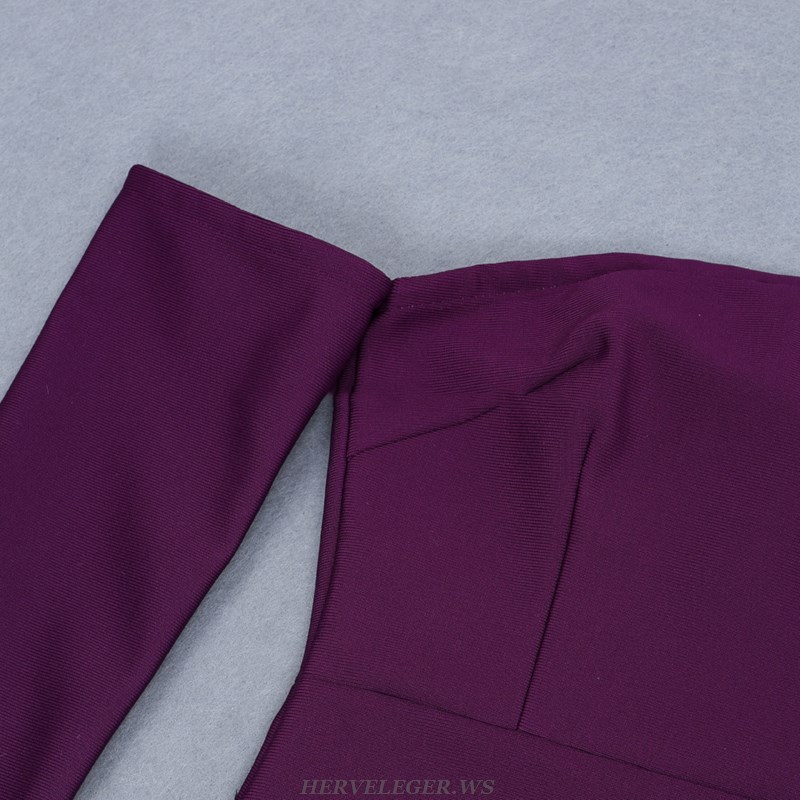 Herve Leger Purple Long Sleeve Bardot Dress