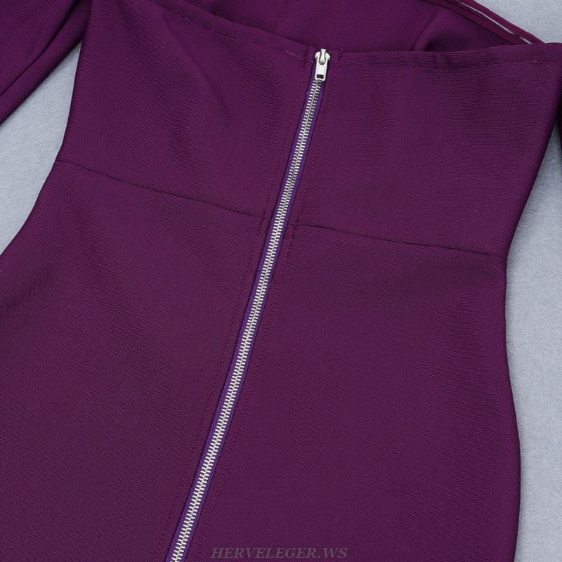 Herve Leger Purple Long Sleeve Bardot Dress