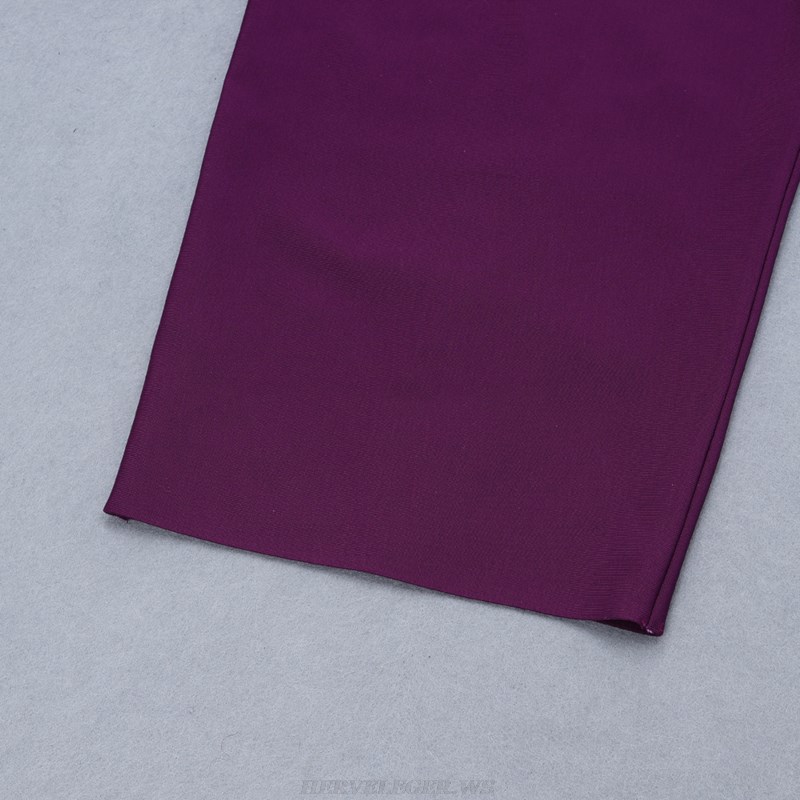 Herve Leger Purple Long Sleeve Bardot Dress
