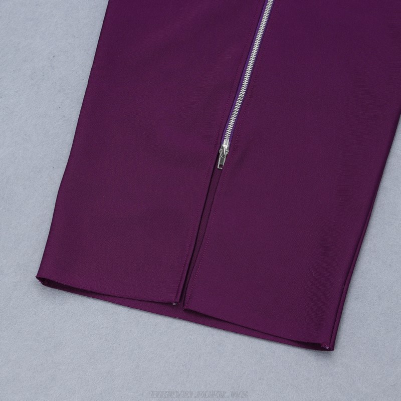 Herve Leger Purple Long Sleeve Bardot Dress