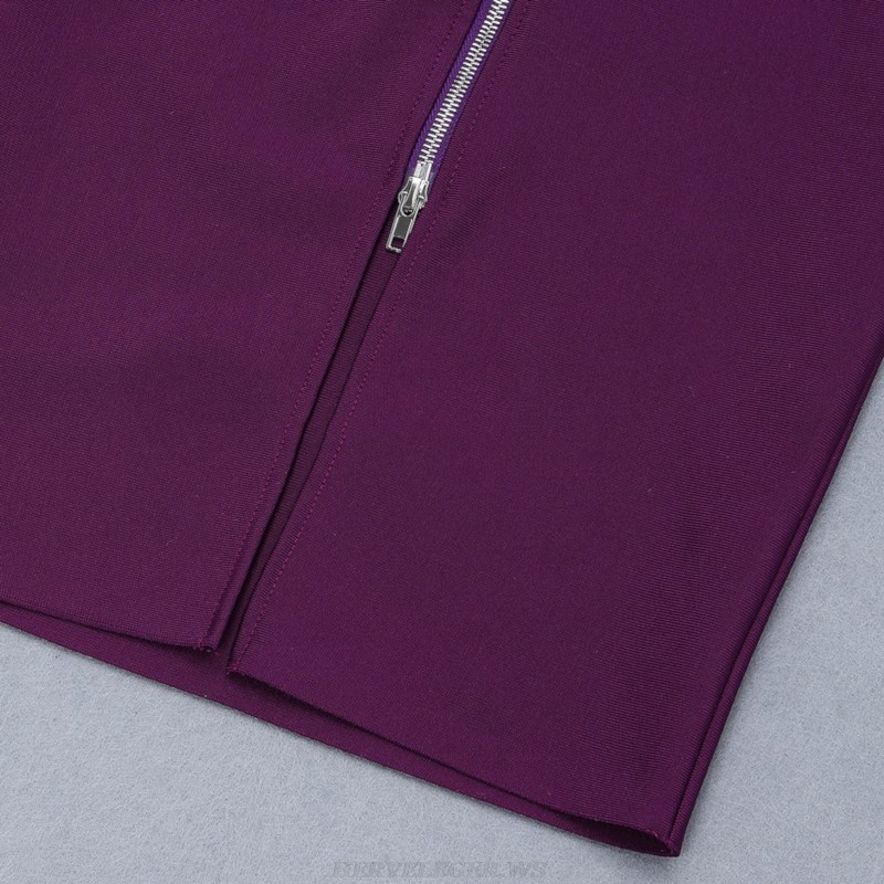 Herve Leger Purple Long Sleeve Bardot Dress