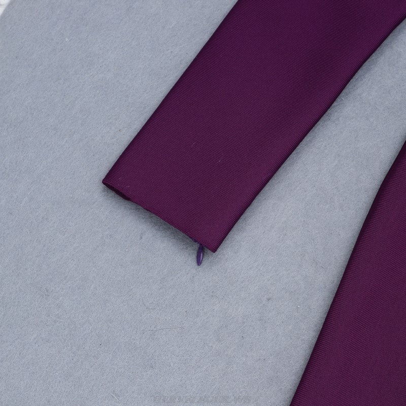 Herve Leger Purple Long Sleeve Bardot Dress