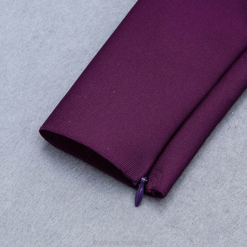 Herve Leger Purple Long Sleeve Bardot Dress
