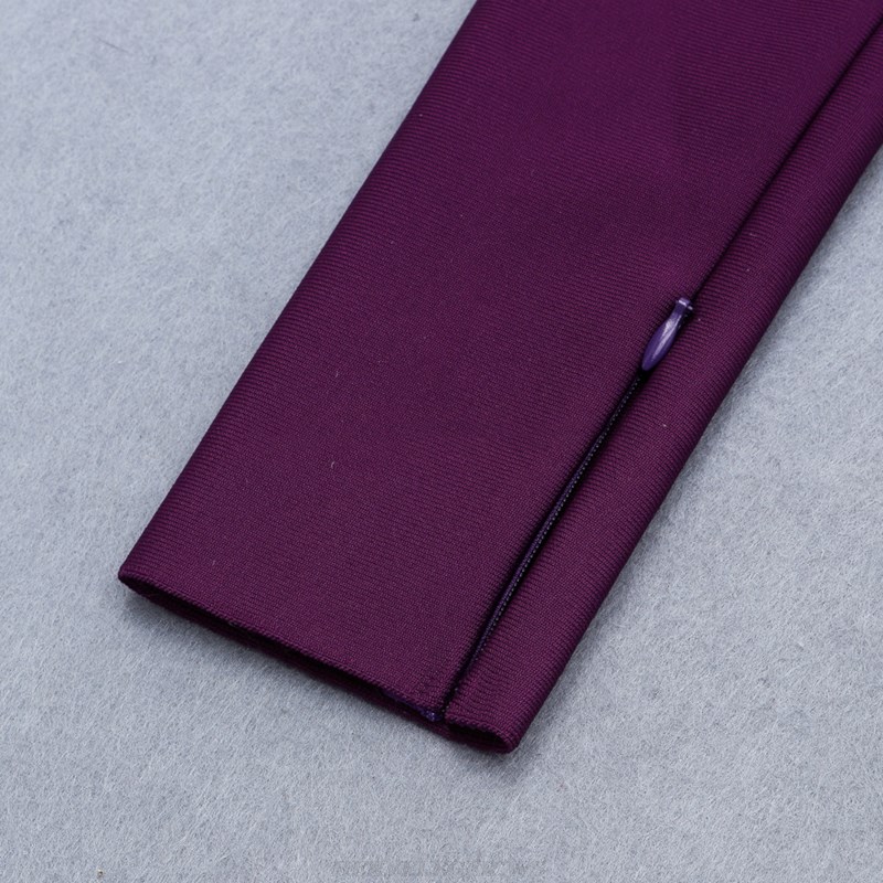 Herve Leger Purple Long Sleeve Bardot Dress