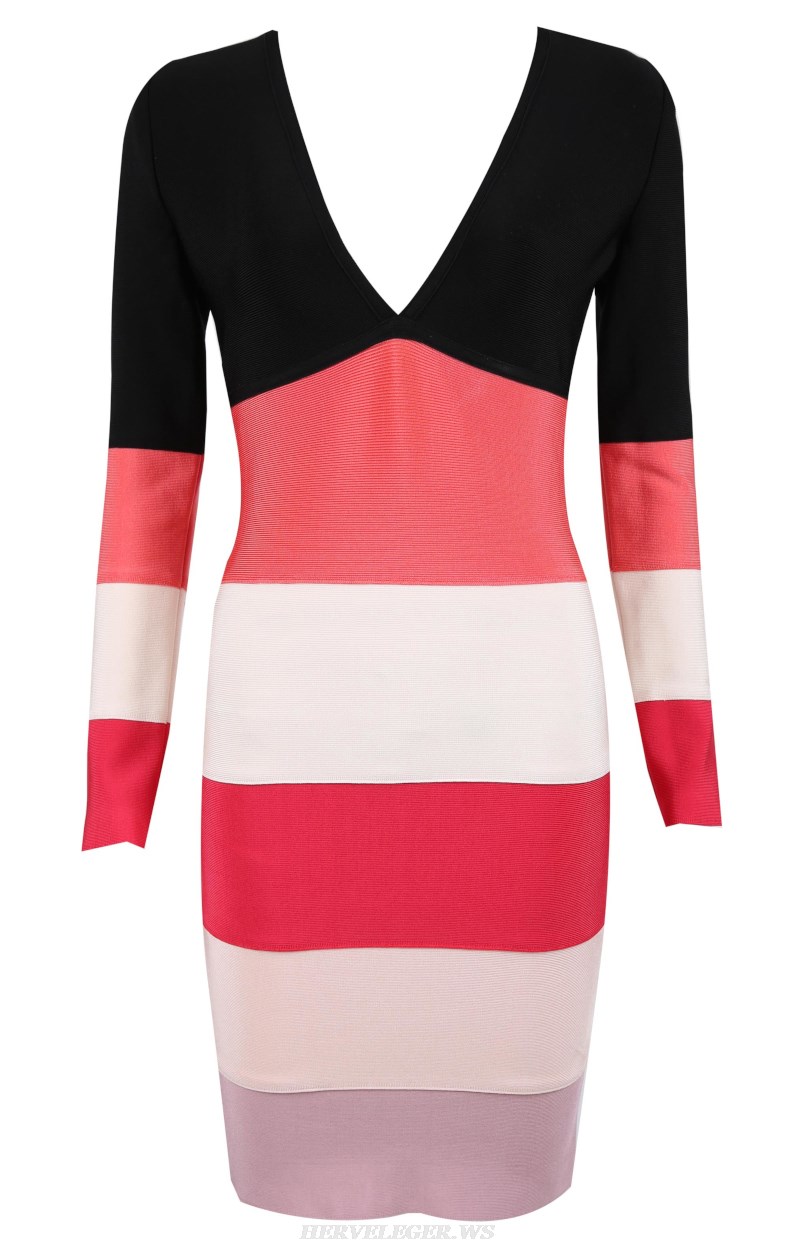 Herve Leger Long Sleeve Colorblock Dress