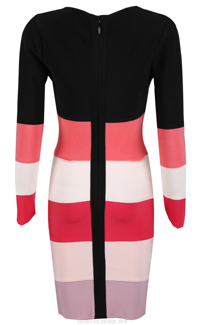 Herve Leger Long Sleeve Colorblock Dress