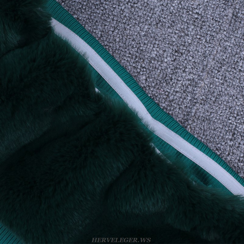Herve Leger Green Long Sleeve Fur Bardot Dress