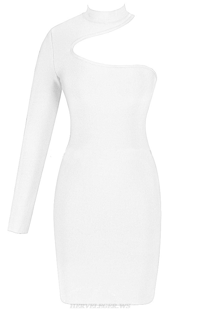Herve Leger Cloud White One Sleeve Dress