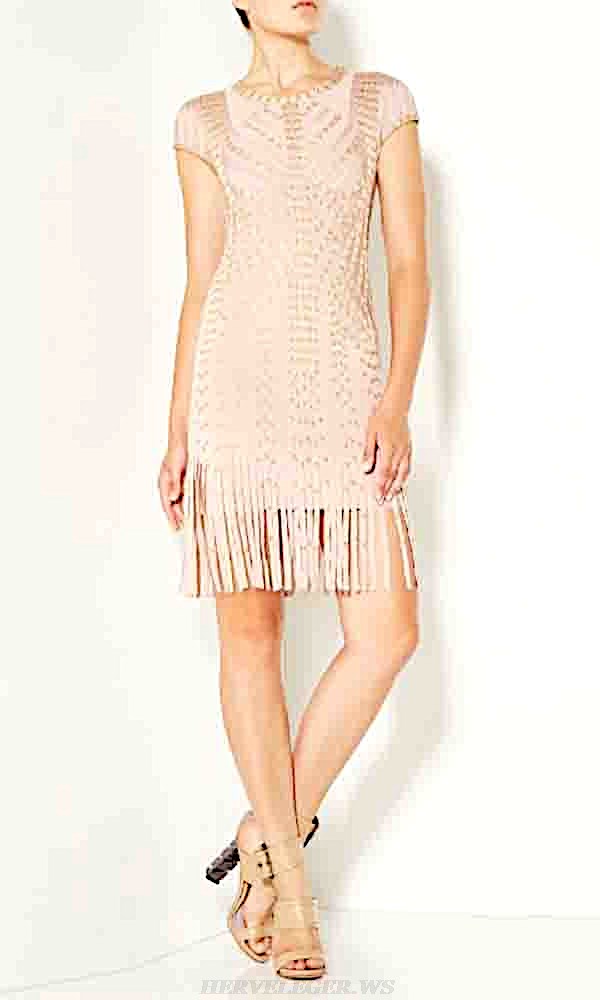 Herve Leger Nude Studded Tassel Dress