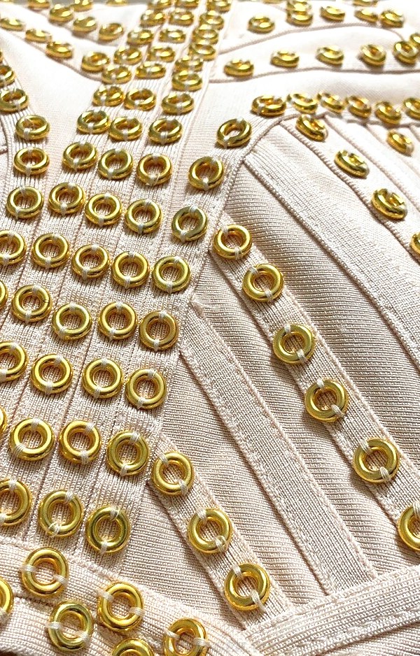 Herve Leger Nude Studded Tassel Dress
