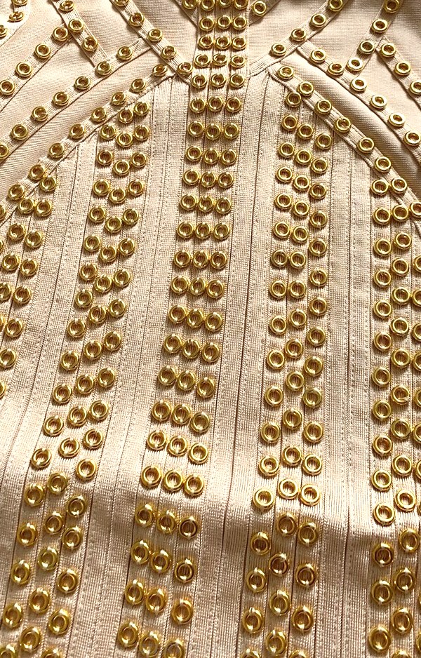 Herve Leger Nude Studded Tassel Dress