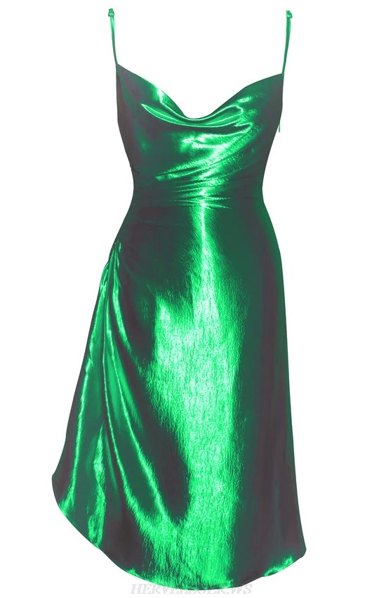 Herve Leger Green A Line Satin Dress