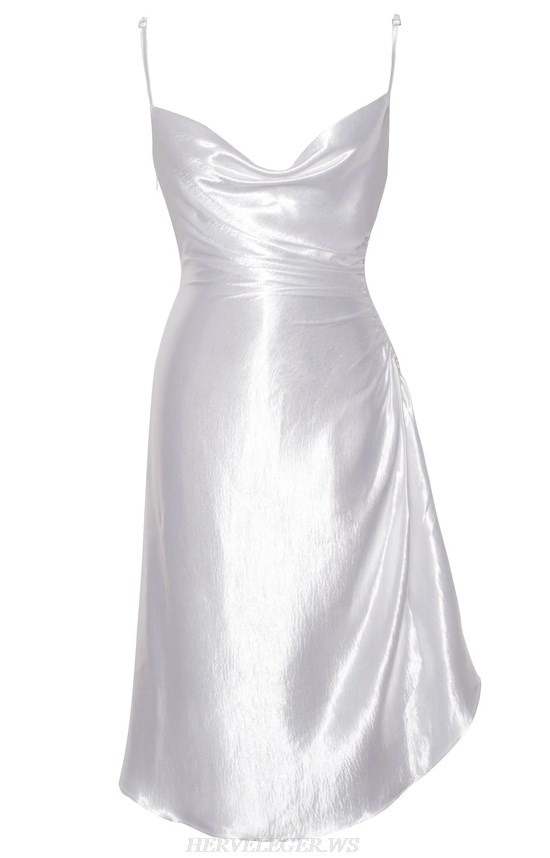 Herve Leger White A Line Satin Dress