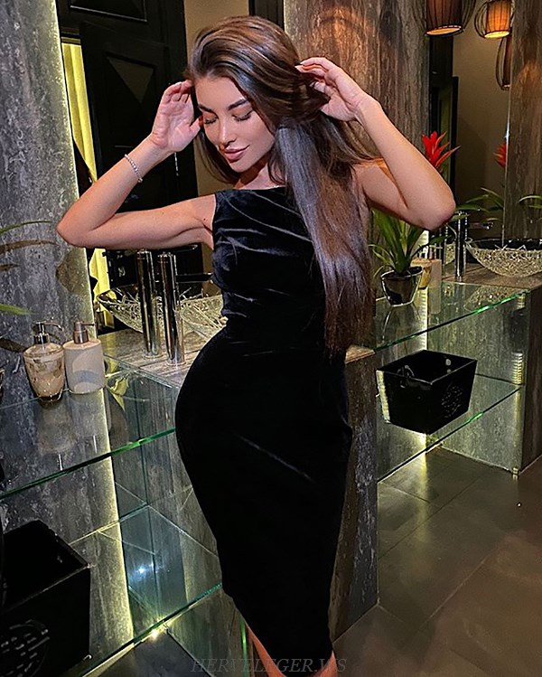 Herve Leger Black Backless Velvet Dress