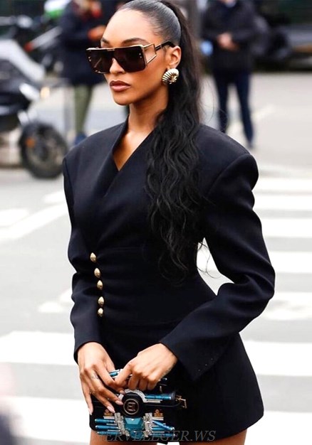 Herve Leger Black Button Detail Blazer Dress