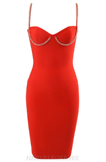 Herve Leger Red Chain Bustier Dress