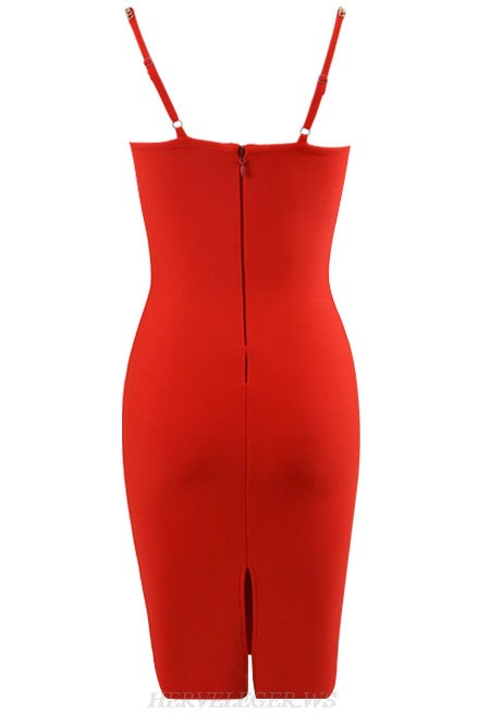 Herve Leger Red Chain Bustier Dress