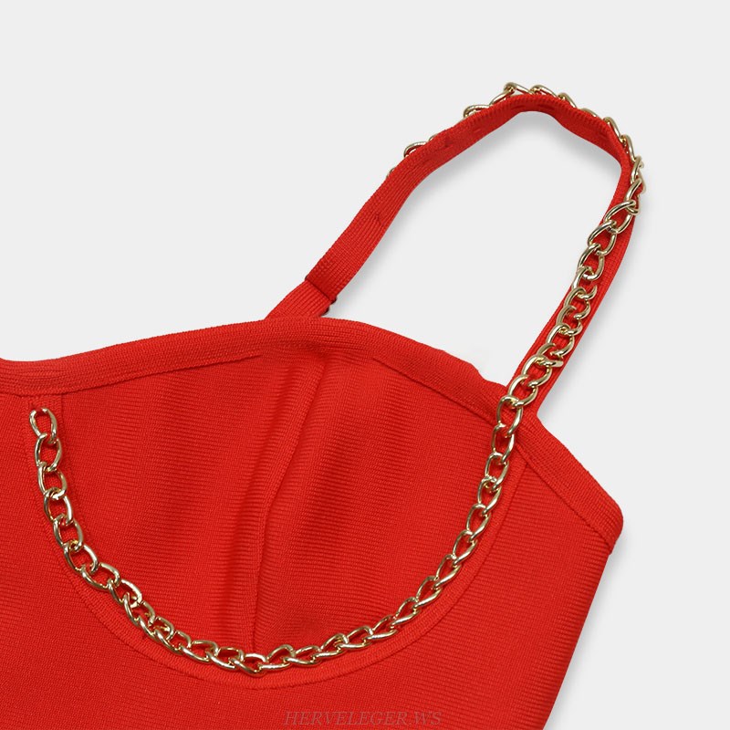 Herve Leger Red Chain Bustier Dress
