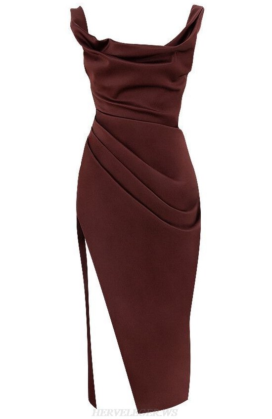 Herve Leger Burgundy Draped Dress