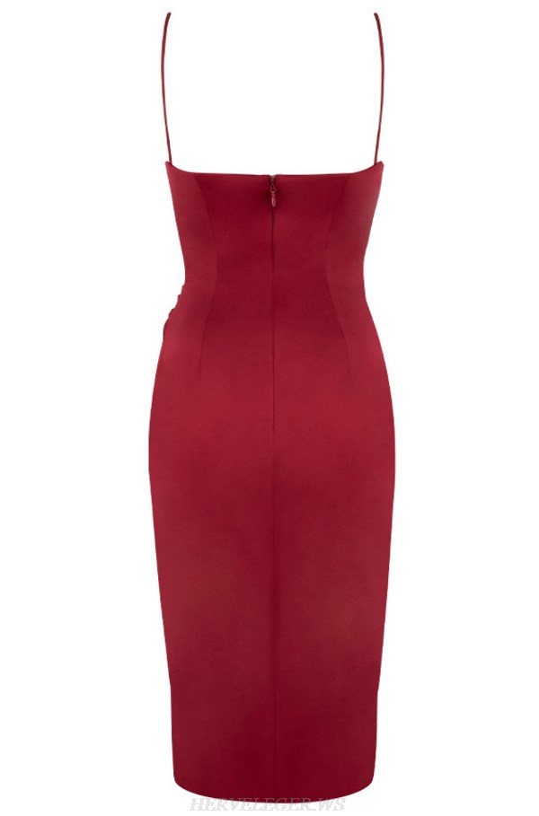 Herve Leger Burgundy Draped Satin Dress
