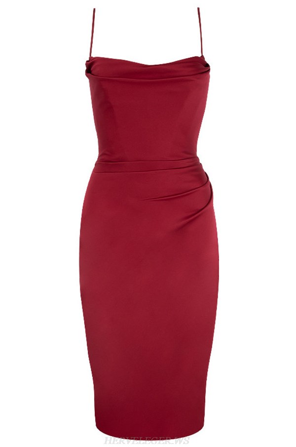 Herve Leger Burgundy Draped Satin Dress