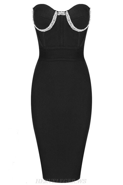 Herve Leger Black Embellished Bustier Dress