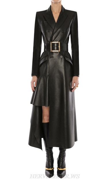 Herve Leger Black Faux Leather Coat