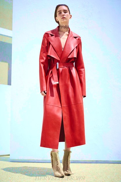 Herve Leger Red Faux Leather Coat