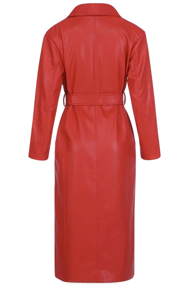 Herve Leger Red Faux Leather Coat