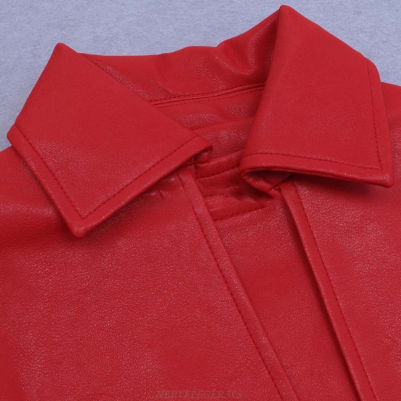 Herve Leger Red Faux Leather Coat