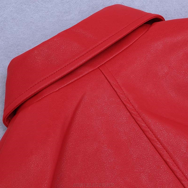 Herve Leger Red Faux Leather Coat