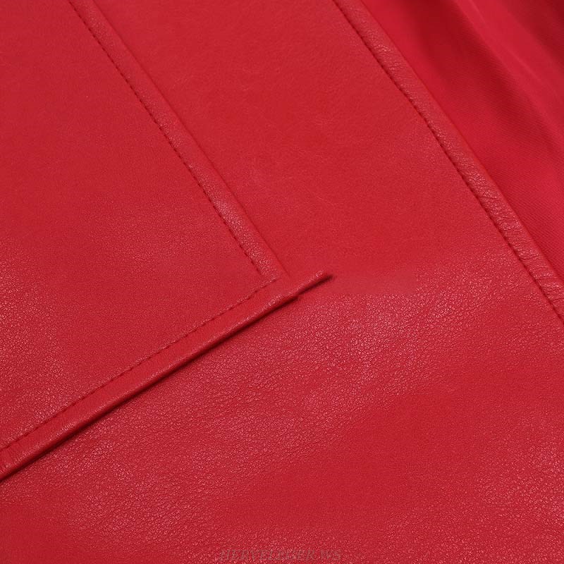 Herve Leger Red Faux Leather Coat