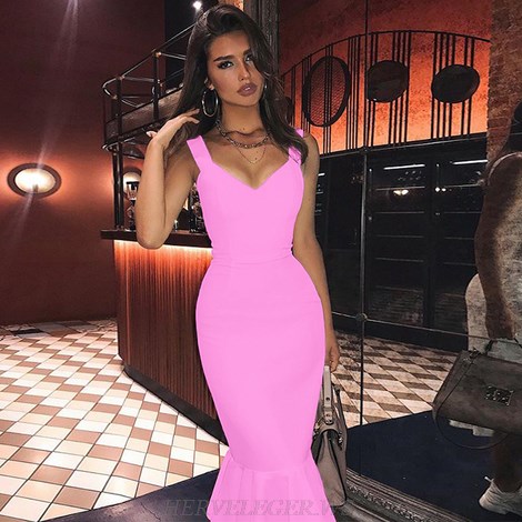 Herve Leger Pink Fluted Dress