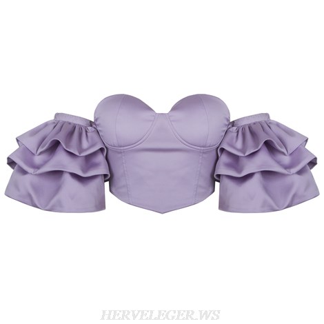 Herve Leger Lavander Frill Sleeve Bustier Top Herve Leger Lavander Frill Sleeve Bustier Top