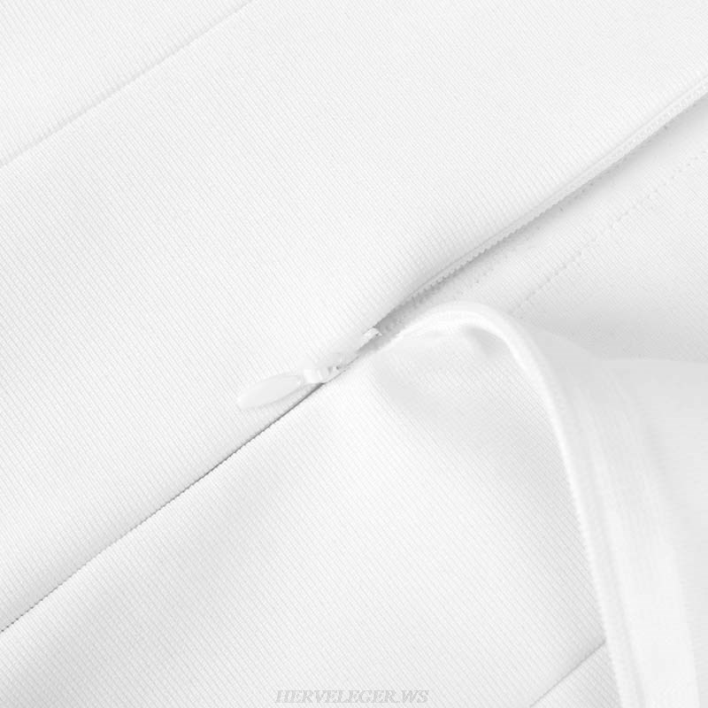Herve Leger White Gold Embellished Trim Dress