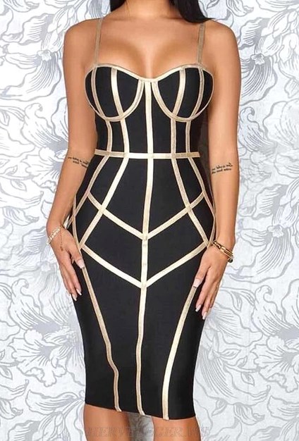 Herve Leger Black Gold Trim Bustier Dress