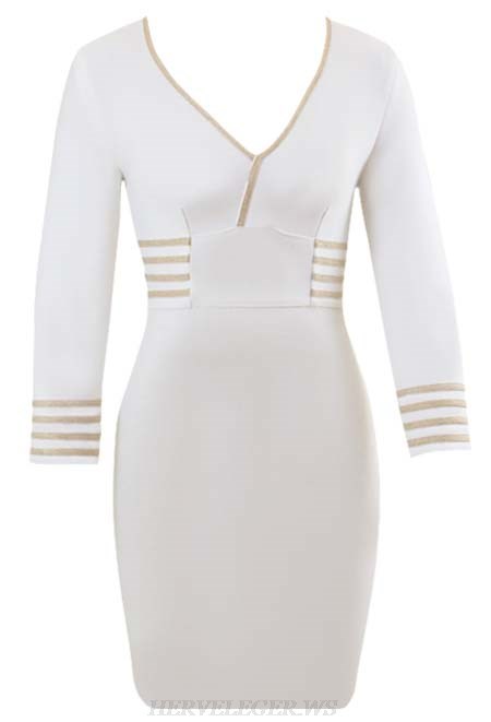 Herve Leger White Gold Trim Dress
