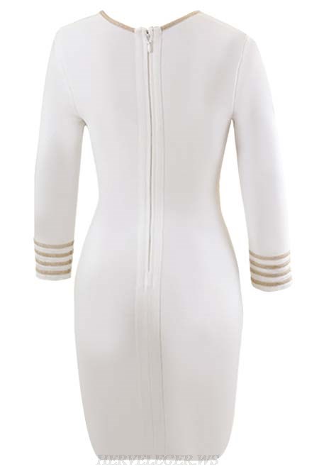 Herve Leger White Gold Trim Dress