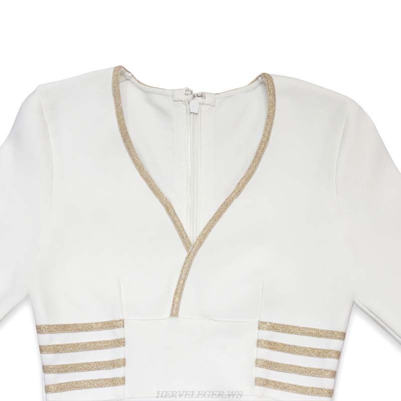 Herve Leger White Gold Trim Dress