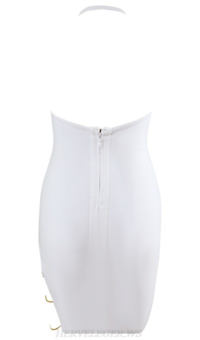 Herve Leger White Halter Chain Slit Dress