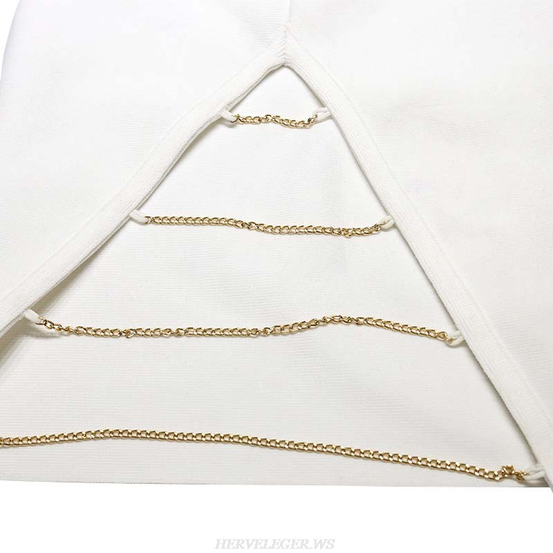 Herve Leger White Halter Chain Slit Dress