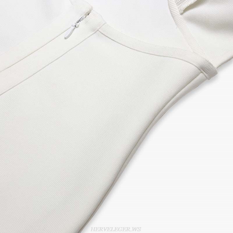 Herve Leger White Halter Chain Slit Dress