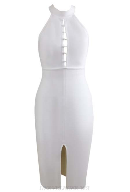 Herve Leger White Halter Dress