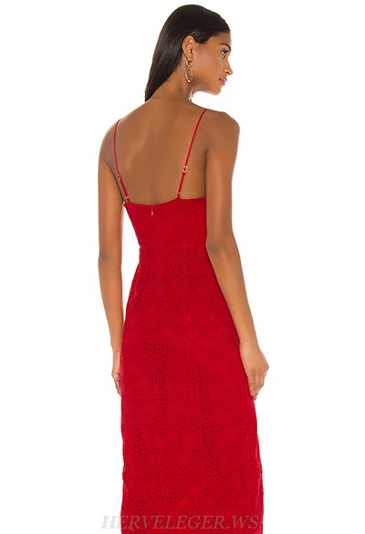 Herve Leger Red Lace Slit Dress