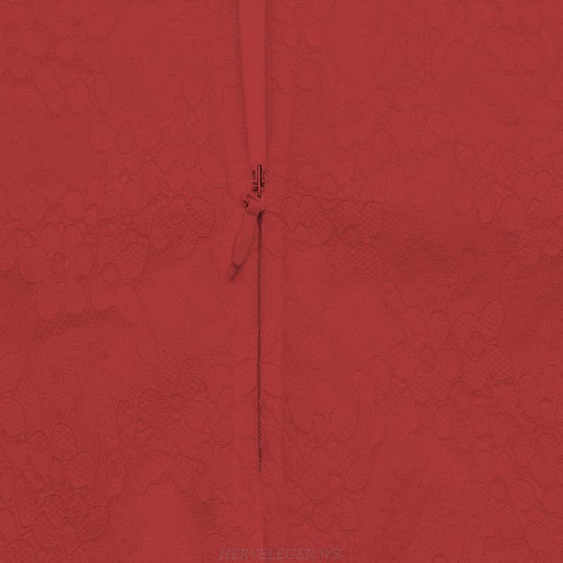 Herve Leger Red Lace Slit Dress