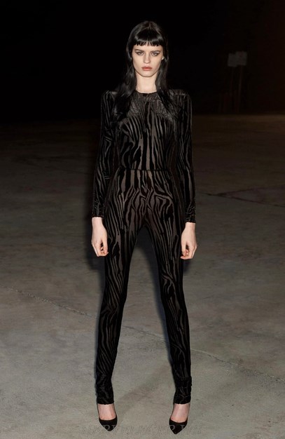 Herve Leger Black Long Sleeve Animal Print Velvet Jumpsuit