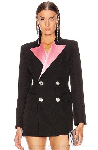 Herve Leger Black Pink Long Sleeve Blazer Dress
