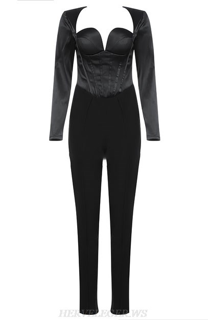 Herve Leger Black Long Sleeve Bustier Corset Jumpsuit 