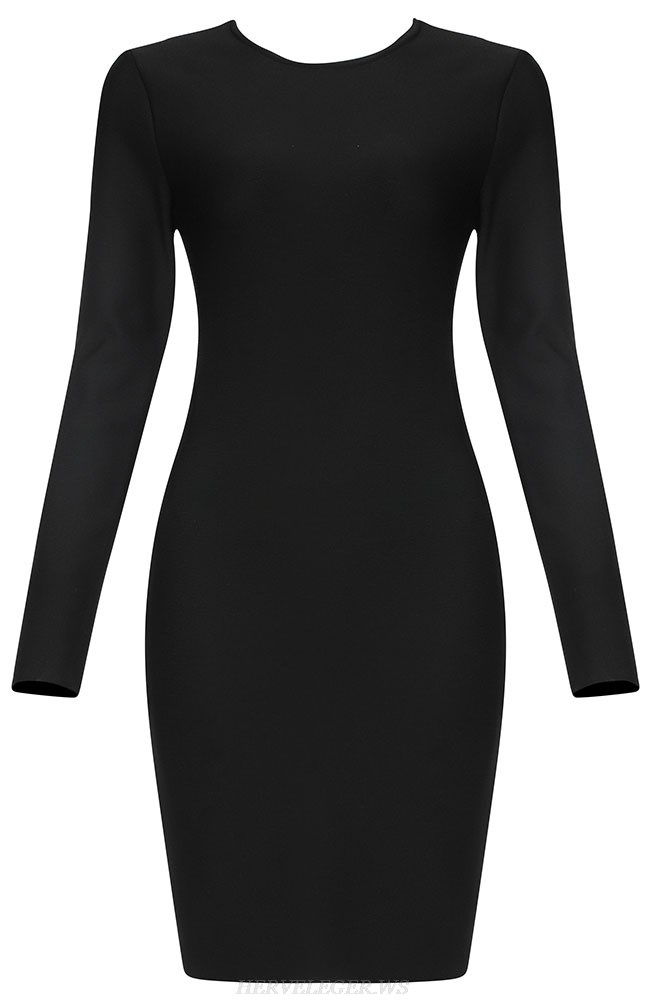 Herve Leger Black Long Sleeve Chain Backless Dress
